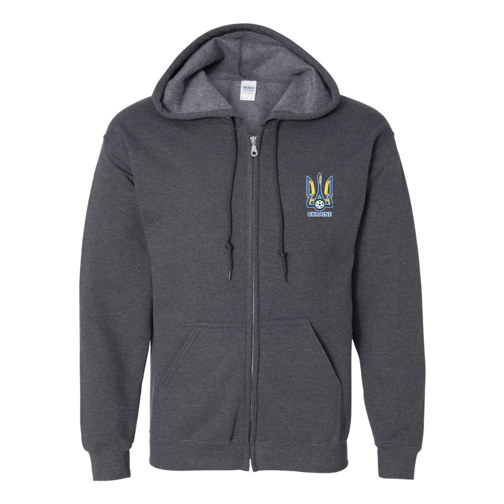 Men's Ukraine National Football Soccer Team JERZEES NuBlend Full-Zip Hooded Sweatshirt